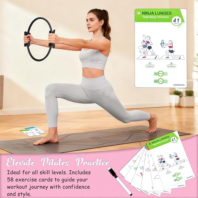 Pilates Ring Fitness Circle for Women - 15 Inch Magic Fitness Circle for Toning Inner & Outer Thighs, Bonus Pilates Equipment Thigh Master Guide.