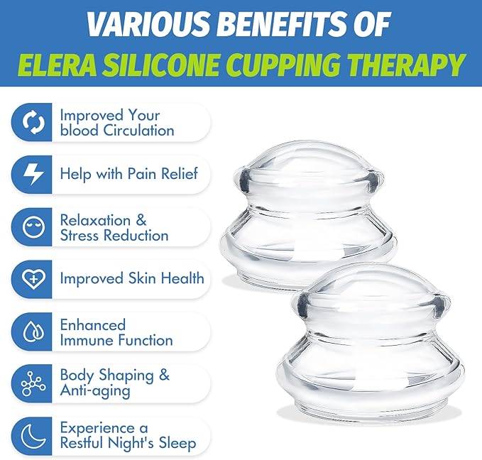 ELERA Silicone Cupping Therapy XL Size Sets, Professionally Chinese Massage Cups Tools, Silicone Cup for Joint Pain Relief, Massage Body (XL*2 Cups)