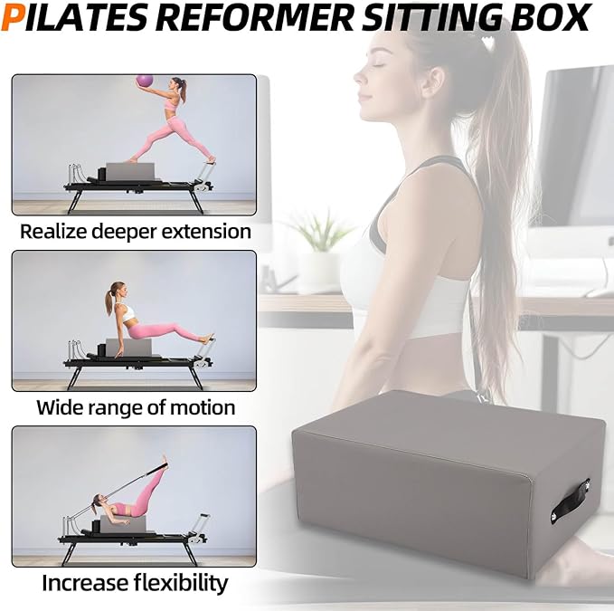 Dollate Pilates Reformer Sit Box, Pilates Sitting Box for Home Workout and Gym, Pilates Exercise Accessories for Exercise Strength, Balance and Pilates, Grey