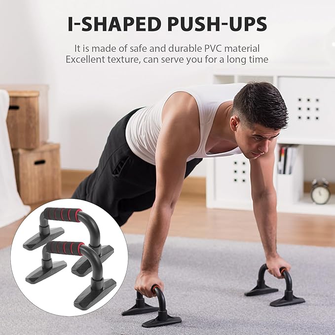 VALICLUD Push-up Stand Hand Grip Fitness Bracket, I-shaped Steel Bodybuilding Arm Strength Training Tool with Non-slip Base, Black and Red for Home Gym Chest Workout