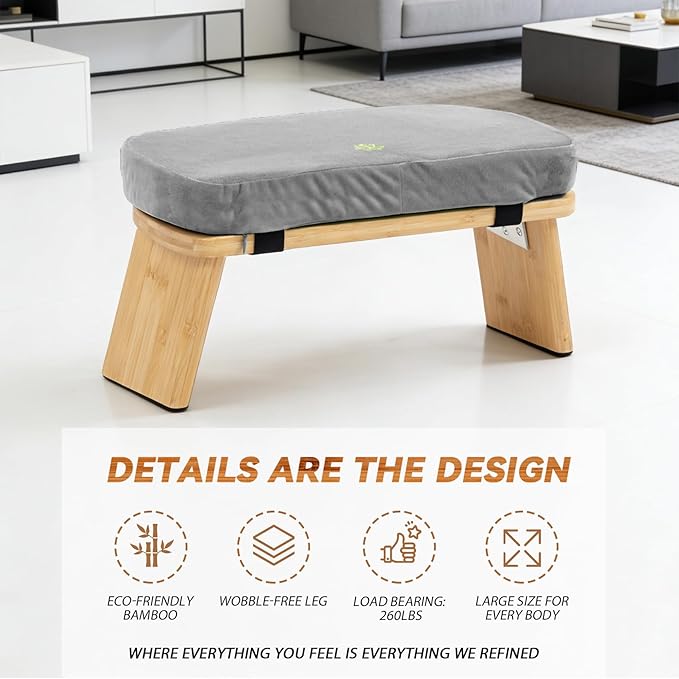 Meditation Bench, Bamboo Meditation Stool, Folding Kneeling Meditation Bench, Seiza Prayer Bench, Prayer Bench with Meditation Cushion, Kneeling Stool(Grey)