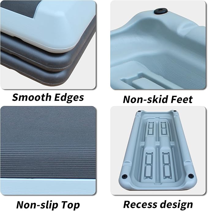 Adjustable Workout Aerobic Stepper in Fitness & Exercise Step Platform Trainer Gray Black with 2 Risers