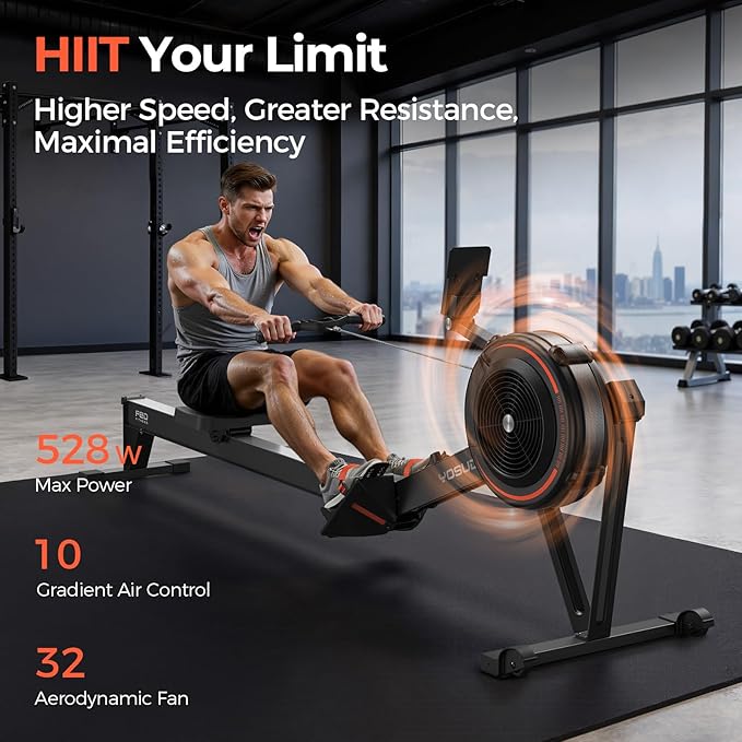 YOSUDA R2 Rowing Machine for Home, Professional Adjustable Air Resistance Rower Machines with Self-Powered Monitor, 53.7'' Row Rail, Ergonomic Comfort Seat, Easy Storage