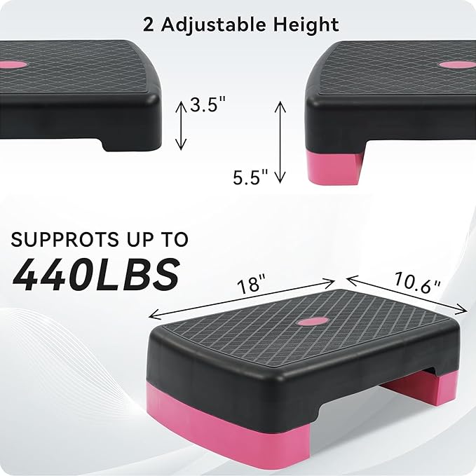 Fitvids Aerobic Step Platform Trainer with Adjustable 2-Level Risers, 400 Pound Weight Capacity – Non-Slip Exercise Stepper for Cardio, Strength, and Fitness Workouts, 18-Inch, Multiple Colors