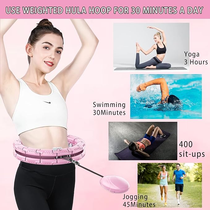 Weighted Hula fit Hoop,Smart Weighted Exercise Hoop for Women Adults Weight Loss,Plus Size Portable Infinity Hoops Adjustable Length 2 in 1 Abdomen Fitness Massage Home Workout Equipment