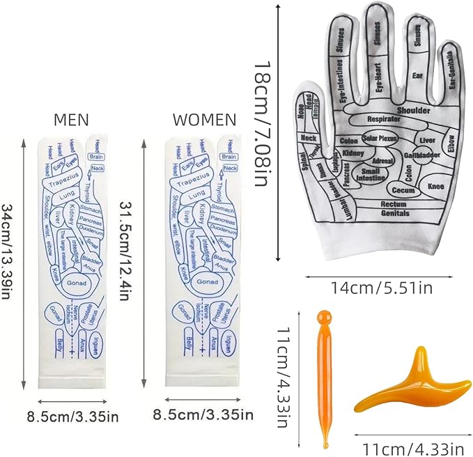 COLSA Reflexology Socks with Tools,Acupoint Socks Set,Beginner Acupoint Massage Tools Large Triangular Sparrow+acupoint Stick(2pcs Women+Gloves)