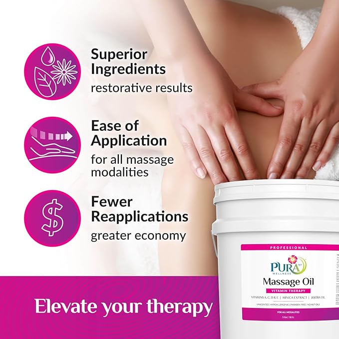 Vitamin Therapy 5 Gallon Massage Oil, Vitamin E, Professional, Massage Therapy, Deep Tissue, Unscented, Hypoallergenic, Natural Ingredients, Skin Hydrating, Moisturizing, Muscle Relief
