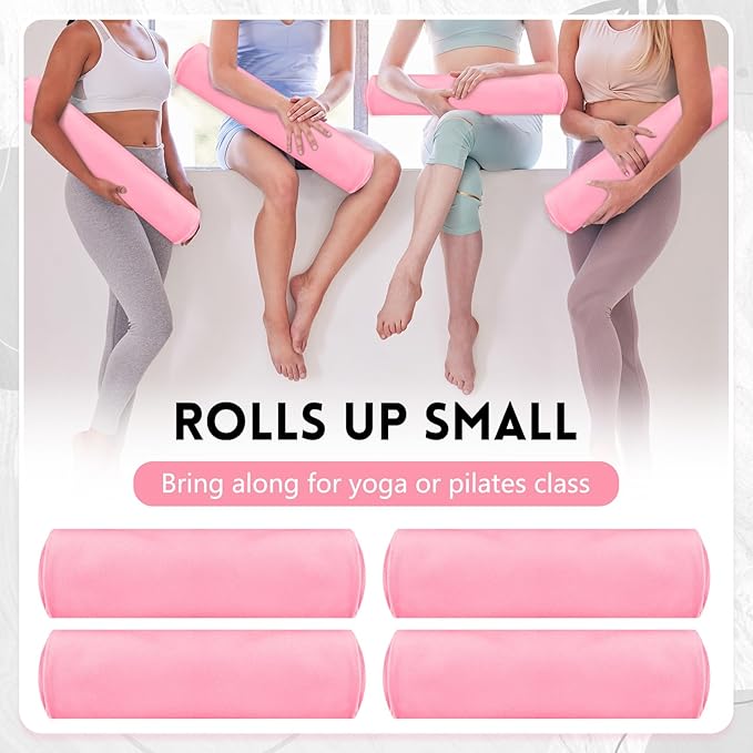Breling 4 Pack 72" x 24" Hot Yoga Towel Non Slip Microfiber Mat Towel Sweat Absorbent Soft Pilates Mat Essentials for Hot Yoga Pilates Exercise (Pink)