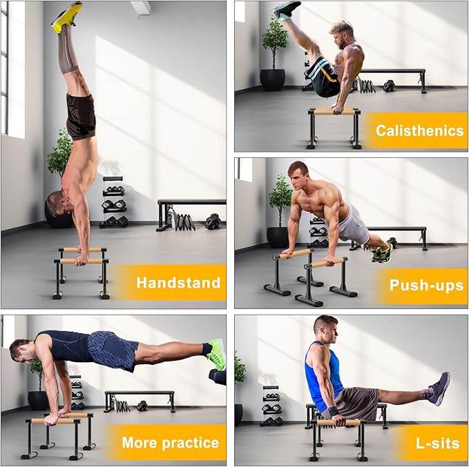 Kipika Parallettes Bars, Push Up Bars & Dip Bar with Comfort Thick Handles, Rock-Free Fitness Equipment for Handstand, L-Sit, Gymnastics & Strength Training, 600lbs Capacity (Wood)