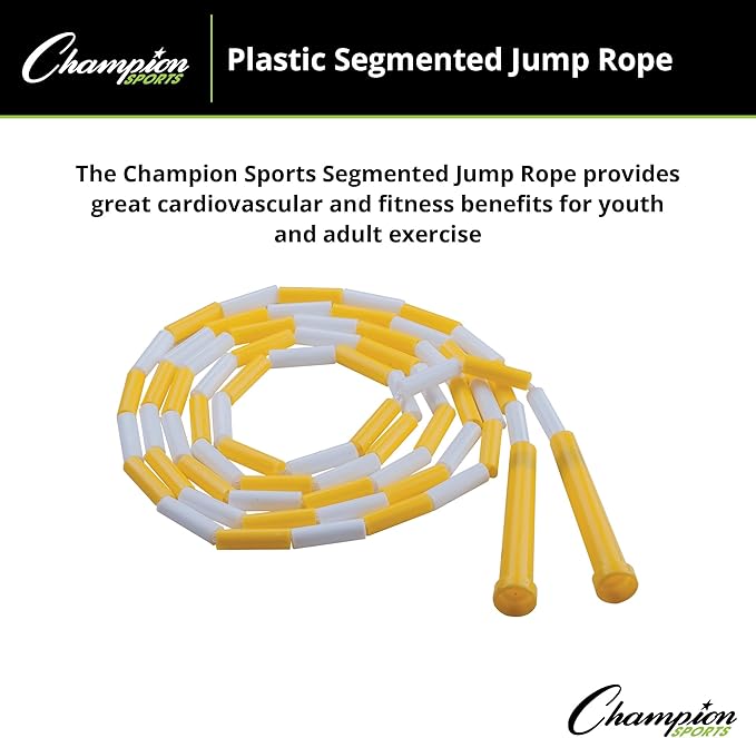 Champion Sports Plastic Segmented Jump Ropes – 7 to 16 ft Lengths – Fun, Durable Ropes for All Ages, Available in Multiple Color Options, Great for Cardiovascular Fitness & Rhythm
