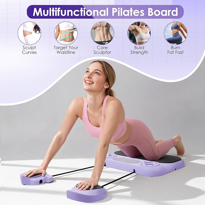 Pilates Board, 6-in-1 Pilates Reformer for Full Body & Core Workout, Portable Gym Equipment for Strength, Sculpting and Flexibility Training, Ideal for Women and Fitness Enthusiasts at Home