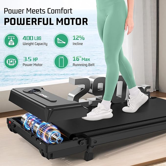 FUNMILY Upgrade Walking Pad Folding Treadmill with 12%/15% & Handle Bar, 3.5HP Foldable Under Desk Compact Treadmills for Home/Office/Gym, 400+lb Capacity, Shock Absorption