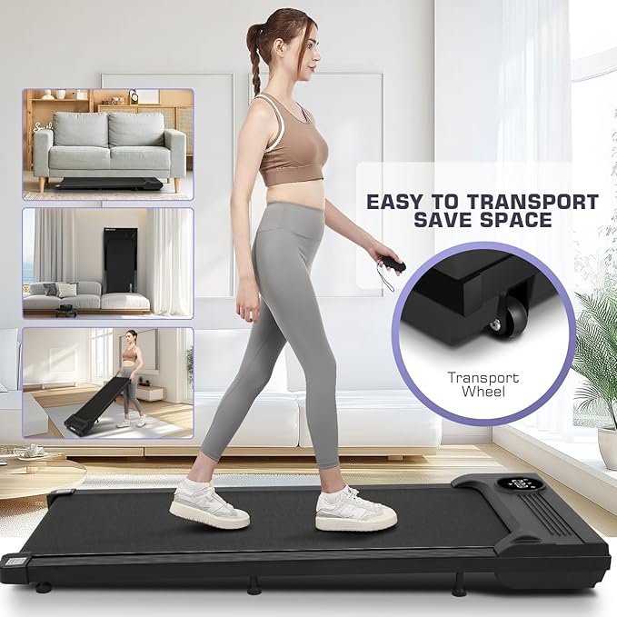 Under Desk Walking Pad for Home Office - 2.5 HP Portable Treadmill With 300 lb Capacity, Compact Jogging Running Machine, Remote Control and LED Display