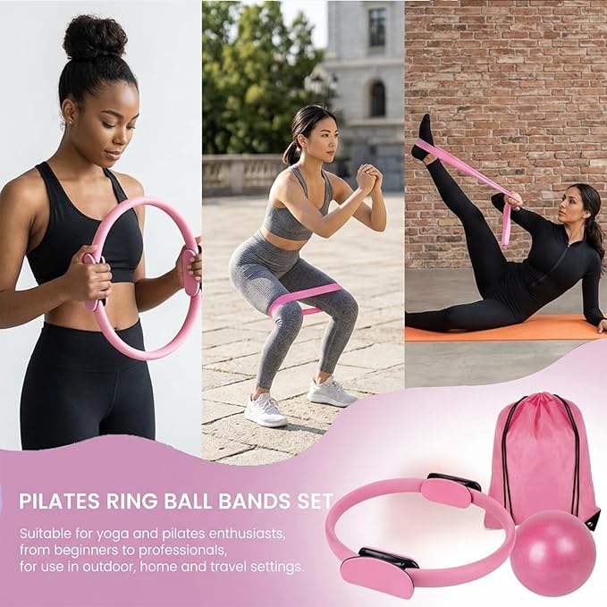 15PCS Pilates Kit for Home Workouts, Pilates Equipment with 14.9" Pilates Ring and Ball, Resistance Bands, Ankle Weights, Sliders & Grip Socks Accessories for Women Full Body Shaper