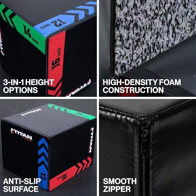 Titan Fitness Heavy Foam Plyometric Box - Pro-Duty HIIT Exercise Foam Plyo Step-Up, Box Squat, Home Garage Gym Training, Youth & Regular Sizes
