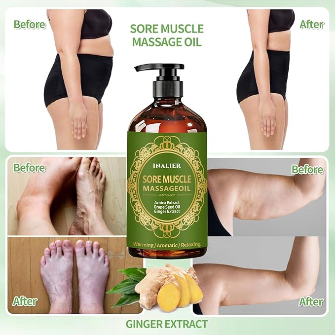 Massage Oil for Massage Therapy,Easter Basket Stuffers,3 Pack Cellulite Massage Oil,Sore Muscle Arnica Oil & Lavender Massage Body Oil with Massage Ball & Thumb Saver Tool,Easter Gifts for Men Women