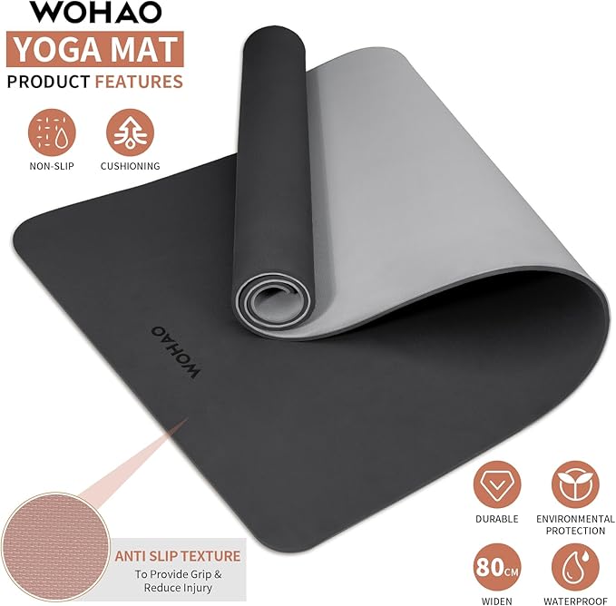 Extra Thick 8mm Yoga Mat, 72"x28" Non Slip Exercise Mat, Reversible 2-Sided Dual Color Premium POE Material, with Carrying Strap for Yoga, Pilates, Home Gym