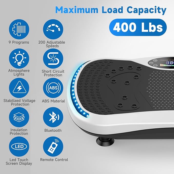Vibration Plate Exercise Machine for Lymphatic Drainage, Vibration Machine for Full-Body Weight Loss Shaping, Vibrate Fitness Platform 400 Lbs & 200 Adjustable Speeds for Women Men Home