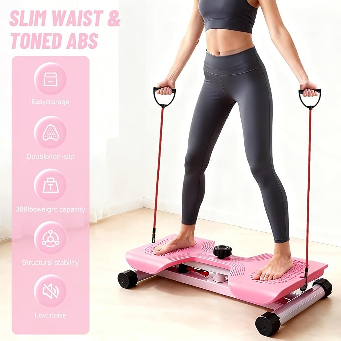 Waist Twister Machine with Resistance Bands, Noiseless Core & Belly Fat Workout Twist Board, Non-Slip Ab Exercise Disc for Men & Women, 300 Lbs Weight Capacity Home Fitness Equipment