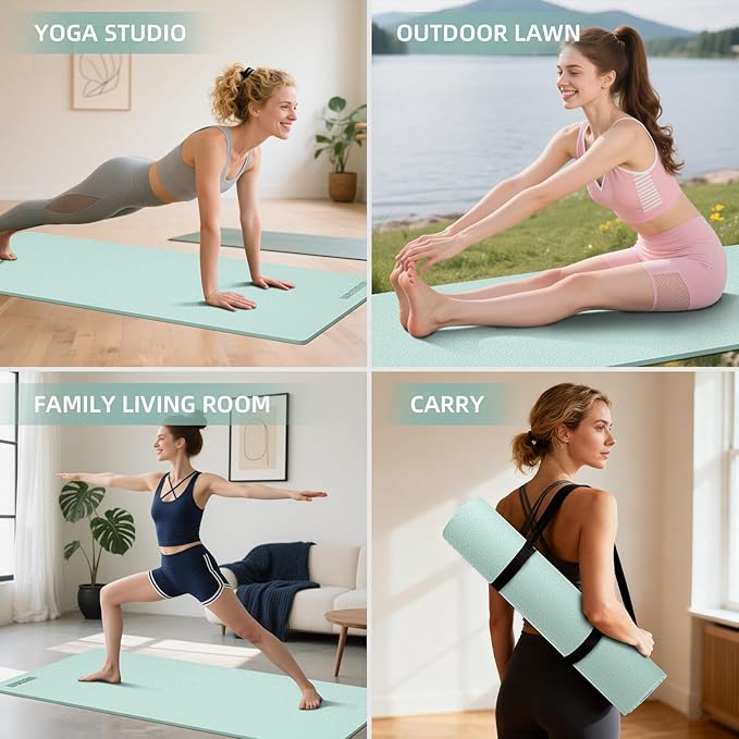 10 mm Yoga Mat 72"x26" TPE Non-Slip Exercise Mat 0.4" Thick, Easy-to-Carry Fitness Mat for Yoga, Pilates & Workout, Professional Mat, Made with Recyclable Material, Durable, Easy to Clean