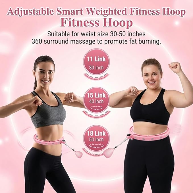 Fit Hoop Weighted Waist Circle/Infinity Hoop with 11/18 Links(30-50 Inch) for Adults Weight Loss，Weighted Hoops for Women,Infinity Hoop with Counter Smart Exercise Equipment