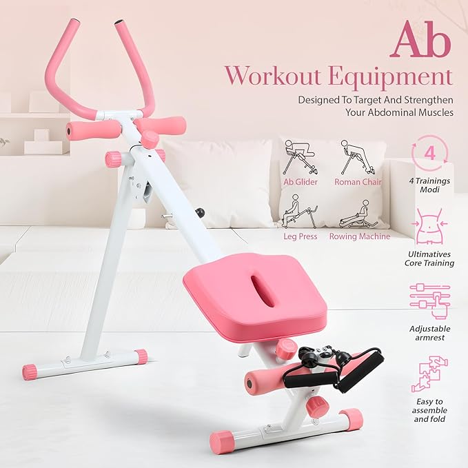 Ab Machine, Adjustable Ab Workout Equipment at Home Gym, Foldable Ab Trainer Machine for Core Strength Training with LCD Display