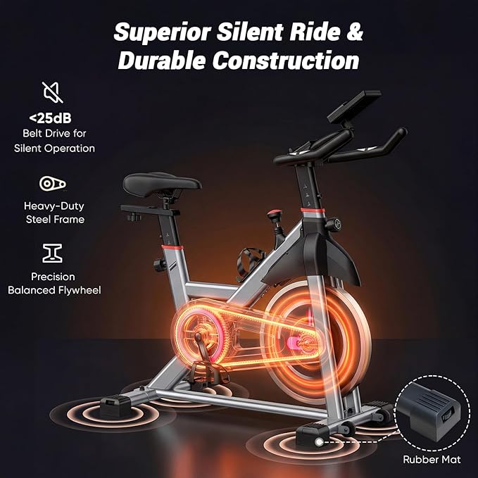 OLIXIS Exercise Bike with APP Control, Brake Pad Stationary Bikes with Quiet Magnetic Resistance, Indoor Cycling Spin Workout Bike with 300.0 lbs Weight Capacity