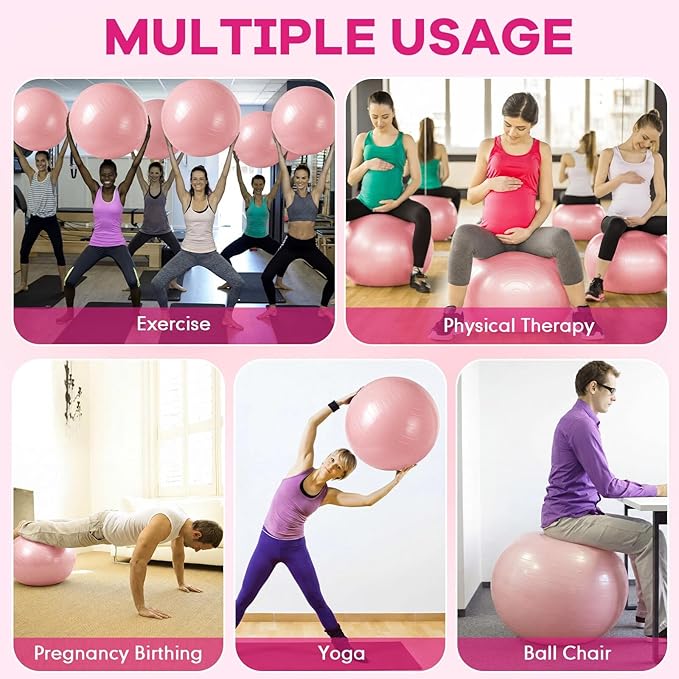 Leyndo 4 Pcs 26 Inch Yoga Exercise Ball Pilates Pregnancy Birthing Fitness Ball with Quick Pump Anti Burst for Improved Posture, Balance, Yoga, Pilates, Training