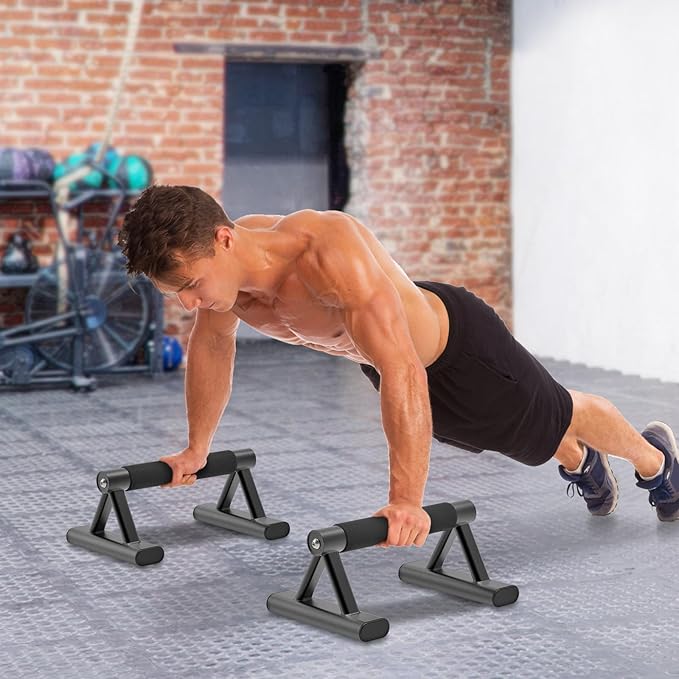 SELEWARE Wood push up bars Parallettes bars Anti-slip Handstand Bars for Calisthenics, Fitness, Floor workouts Solid Wood with Sturdy Metal Bracket, Support 600 lbs