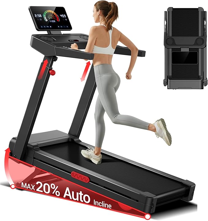 UMAY Incline Treadmill with 2-20% Auto Incline, 400LB Capacity Foldable Treadmills for Home with-Handle Height Adjustable, 42.5"×16.2" Extra-Wide Running Surface, 3.5HP 0.6-8.7MPH Running Machine