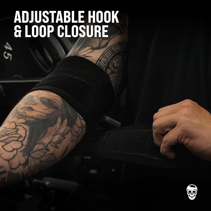 Gymreapers Weightlifting Elbow Wraps (1 Pair) - Flexible 40'' Elbow Compression Strap & Joint Support Brace - for Bench Press, Powerlifting, and Pressing