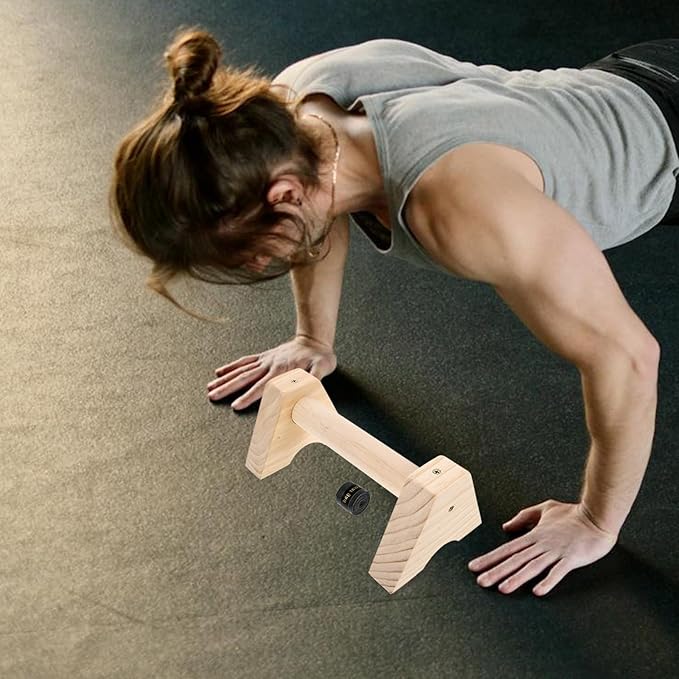 Cabilock Wooden Push up Bars Parallettes Push up Handles Beech Wood Pair 30cm Gymnastic Pushup Stands for Men Women Calisthenics Strength Training Equipment