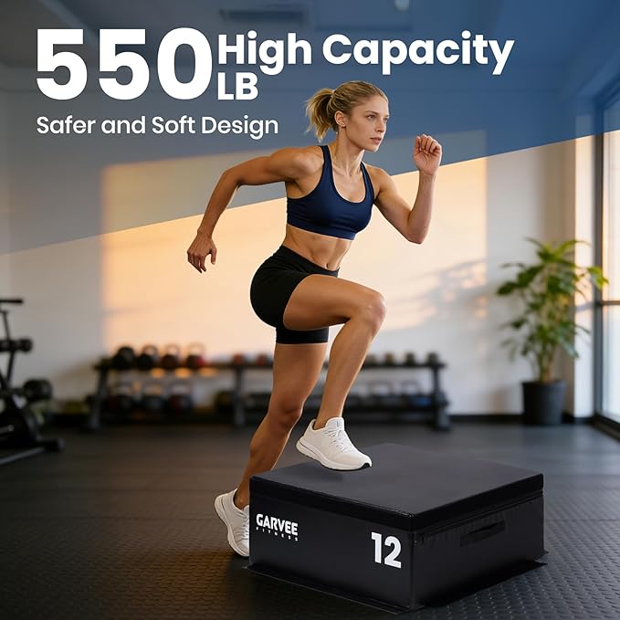 Garvee Stackable Plyo Box 6/12/20 Inch, Adjustable Plyometric Jump Box, Soft Foam Step Up Boxes for Home Gym Workouts, Soft Plyo Box for Professional Strength, HIIT, Step-Ups, and Agility Training