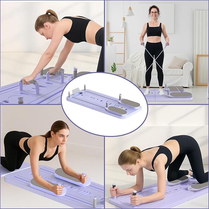 Pilates Board, Foldable Pilates Reformer Set for Home, Multifunctional Portable Pilates Reformer Board, Pilates Machine for Home, Pilates Equipment, Pilates Board Kit with Yoga Mat and Timer