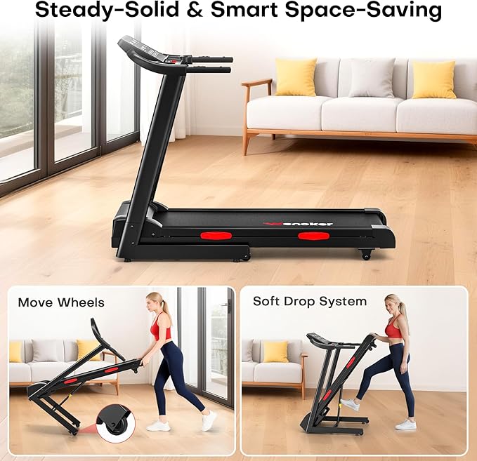 Treadmill with Incline for Home, WENOKER 15% Auto Incline Treadmill with Handrail 300 lbs Capacity, 3.0HP Quiet Walking Pad Tread mill with App, Portable Folding Tread mill with Heart Rate & Wide Belt
