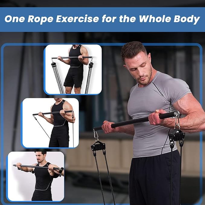 Pilates Bar, Detachable 3 Section 39 Inch Pilates Stick, Black Spreader Bar with 360° Swivel Loop End, Equipment for Home Exercise, Gym