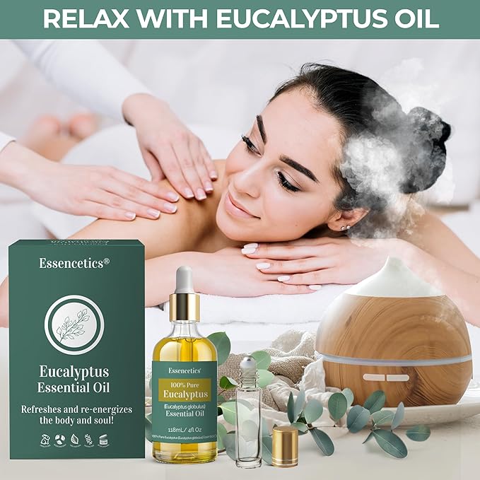 Eucalyptus Essential Oil for Diffuser 4oz - 100% Natural - Therapeutic Grade Organic Eucalyptus Oil for Skin, Humidifier, Hair, Sauna & Aromatherapy