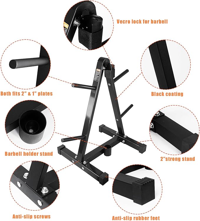 Luwint Weight Plate Tree Rack with Barbell Storage for Home Gym