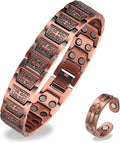 Magnetic Bracelet and Ring Set for Men, 99.99% Pure Copper Jewelry, Adjustable Cross & Celtic Knot Design, Gift for Dad