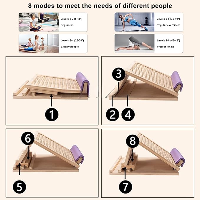 Portable Wooden Slant Board, for Calf Stretching and Squats, Professional Calf Stretcher, Adjustable Incline Board for Knees Ankle Heel Feet Leg
