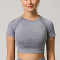 Yoga Set Seamless Women Long Sleeve Blouses Top Gym Sport Bra High Waist Tight Leggings Fitness Suit Shorts Sets (Color : Gray Shirt, Size : Medium)