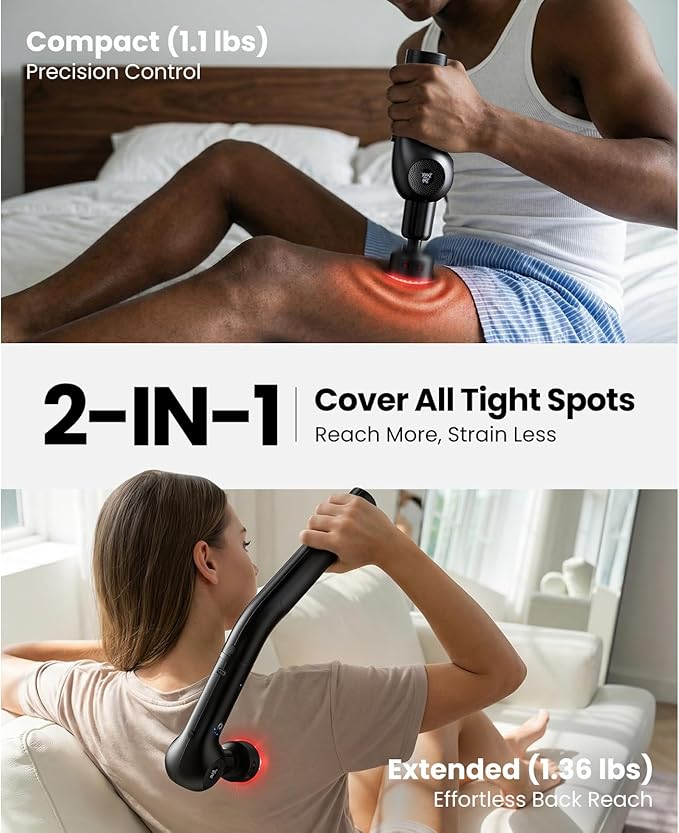 BOB AND BRAD 2-in-1 Massage Gun with Heat & Red Light Soothing L7 Ultra Massage Gun with Extension Handle &Adjustable Angles, Deep Tissue for Back Lumbar Shoulder FSA-HSA Eligible Gift for Men Women