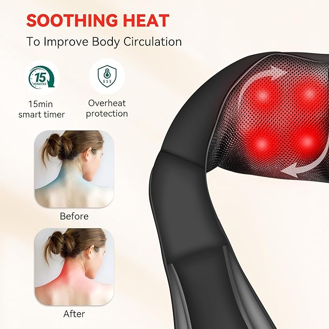 Snailax Cordless Massager - Shiatsu Neck and Shoulder Massager with Heat, FSA Eligible, Portable, Lumbar, Back Electric Massage Pillow, Christmas Gift