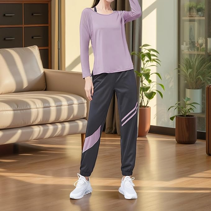 Black 2-Piece Pilates Set For Women, Xxl, High-Waisted With Color Block Design, Breathable & Moisture-Wicking, Perfect For Fitness