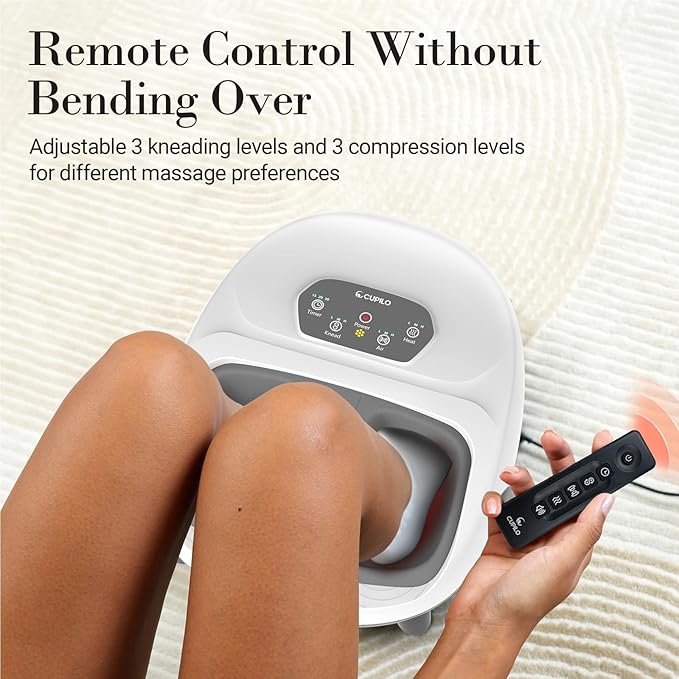 Foot Massager for Plantar Fasciitis, Upgraded Full Feet Shiatsu Massage with Heat, Remote Control Multi-Level Settings Foot Massager for Neuropathy, for Women Men(White)