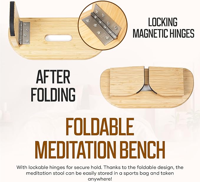 NIXSCALINO Folding Meditation Bench | Bamboo Kneeling Stool with Rocking mechanism - Portable Cross Legged Folding Seiza Chair