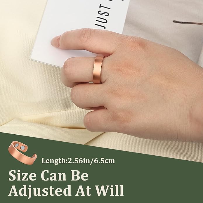MagEnergy 2PCS Copper Rings for Men & Women, 99.9% Pure Copper Magnetic Adjustable Thumb Ring with Strong Magnet, Jewelry Gift with Present Box