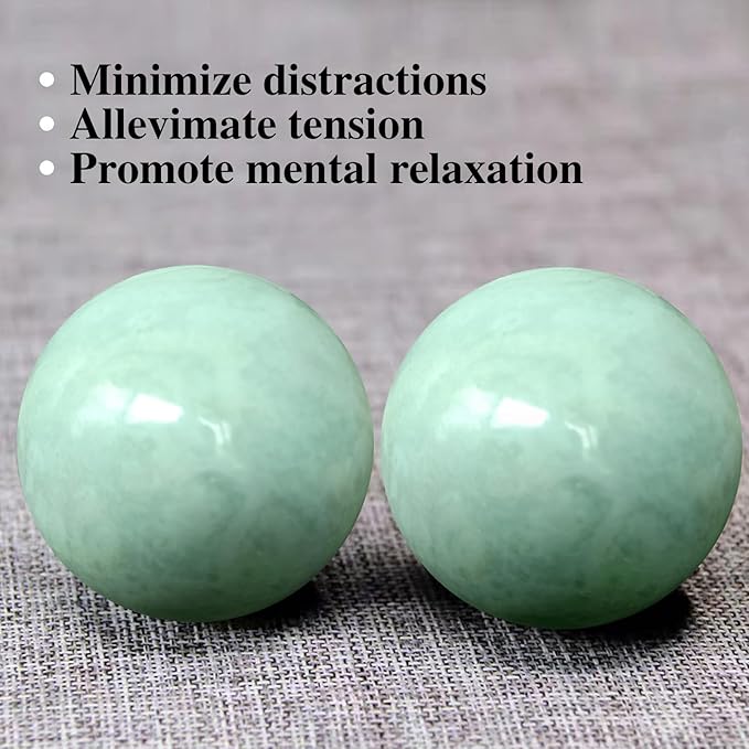 Traditional Chinese Baoding Balls, Marble Health Exercise Stress Relief Balls with an Upgraded Shockproof Imitation Wood Box, Green, 2-Piece Set, Medium-1.57"