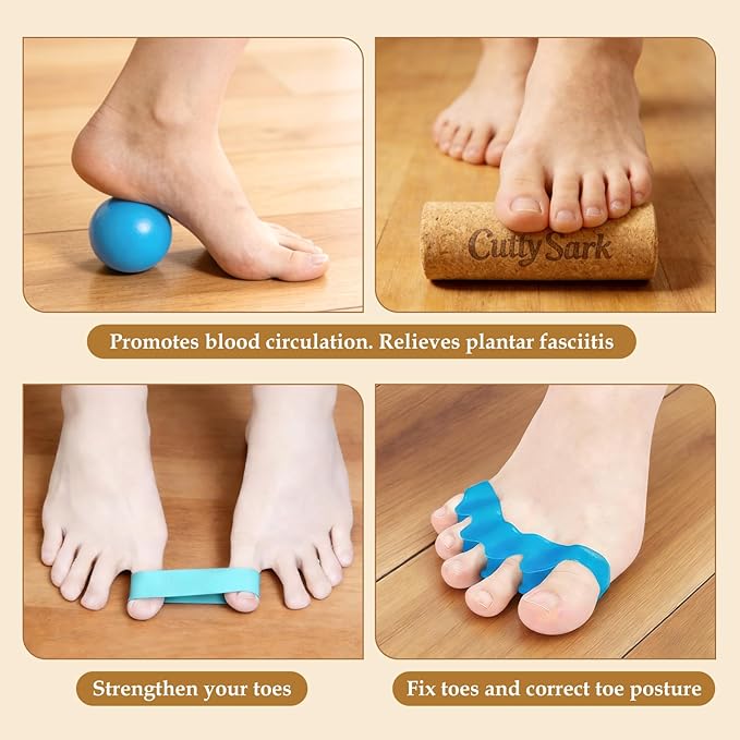 CuttySark Cork Balance Board 6-in-1 Foot & Ankle Strengthener Kit, Premium Natural Cork Balance Trainer + Massage Roller & Ball+Toe brace + yoga resistance band&Carry Bag - Professionally designed to enhance balance, stability, and foot strength, Impro...