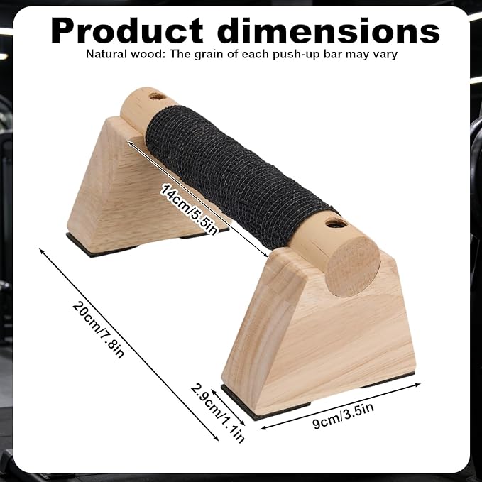 Parallettes Bars Set, 2pcs Wooden Push Up Handles Bars for Floor with Anti-Slip Base 1 Spacer & 1 Grip Tape Wood Home Gym Equipment for Handstand Training Calisthenics & Pushup Strength Workout
